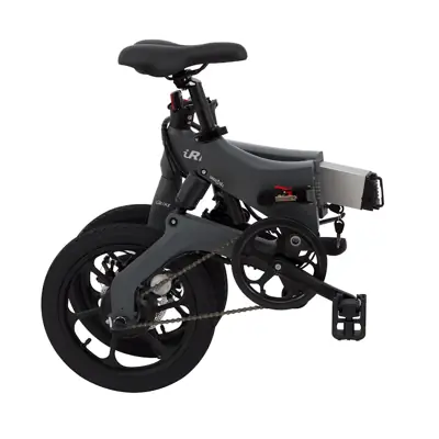 Bicicleta eléctrica plegable gris con asiento negro — foto 1